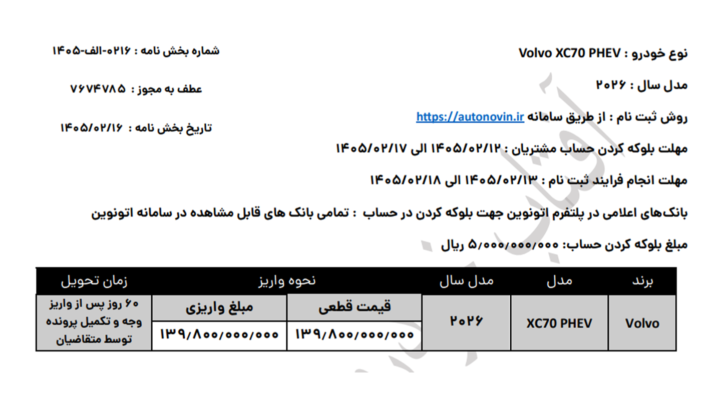 شرایط فروش ولوو و ثبت نام Volvo وارداتی 1404