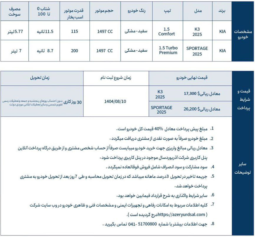 شرایط فروش آذریوردسال (1404)