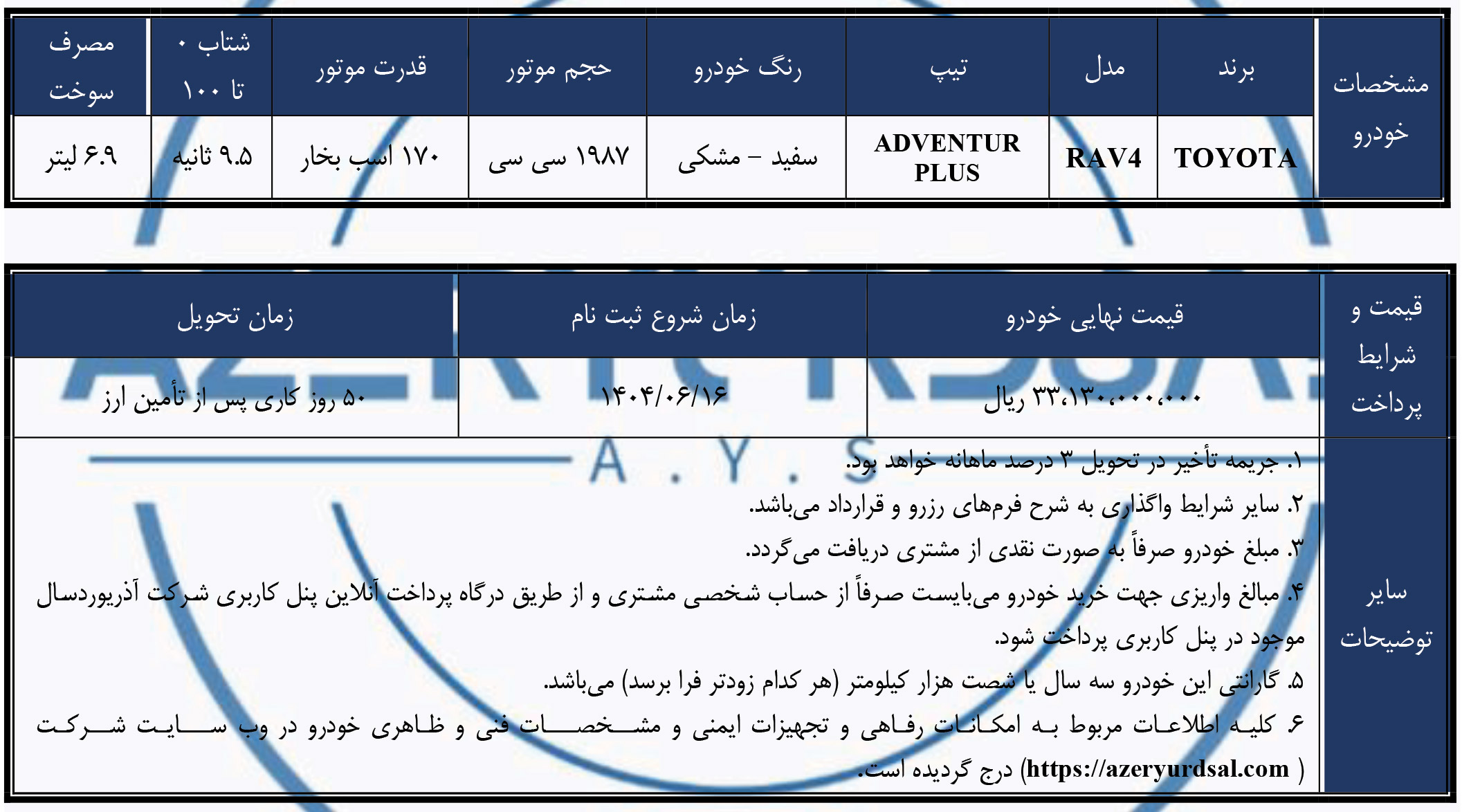 شرایط فروش آذریوردسال (1404)