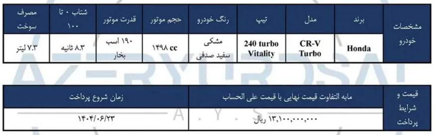 شرایط فروش آذریوردسال (1404)