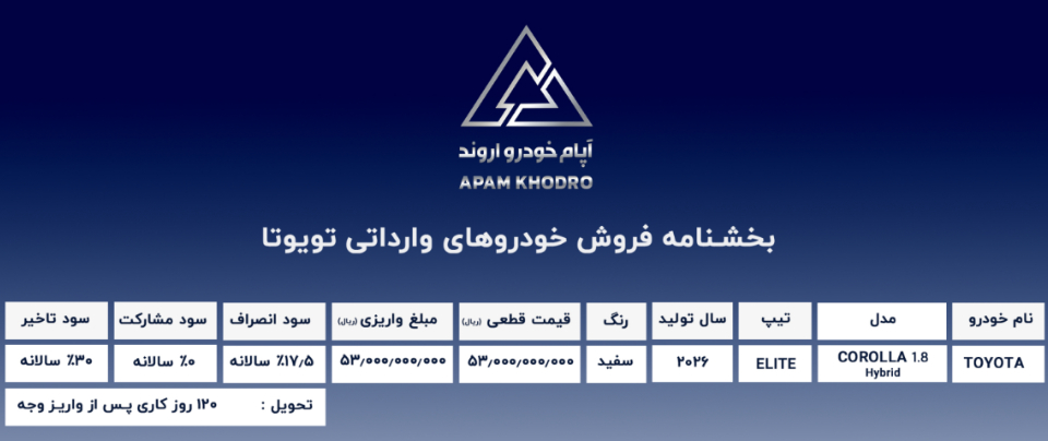 شرایط فروش آپام خودرو اروند (1405)