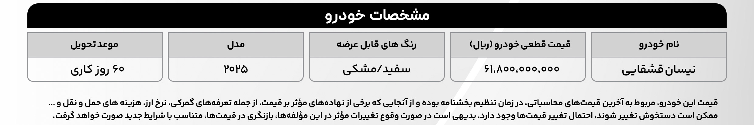 شرایط فروش نیسان وارداتی (1405)