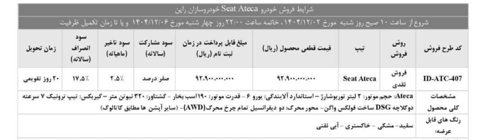 شرایط فروش سئات در ایران (1404)