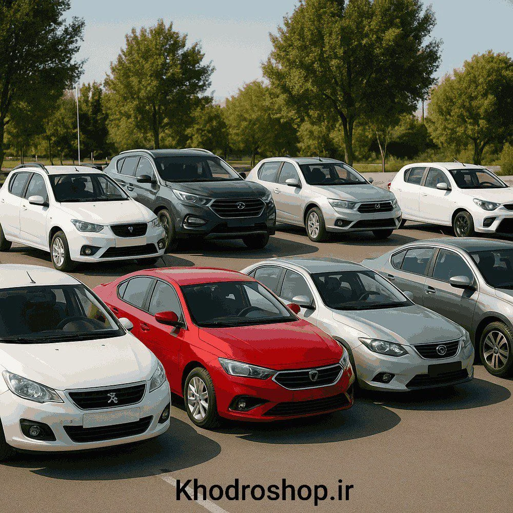 نمایی از خودروهای محبوب بازار برای خرید اقساطی شامل مدلهای داخلی و وارداتی با توضیح شرایط خرید آسان و اقساط منعطف در وبسایت خودروشاپ.